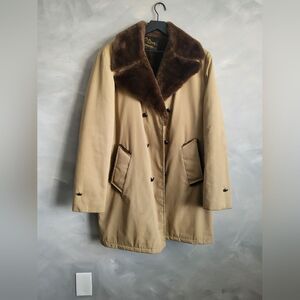 Vintage Cal Craft Parka Coat Mens L Tan Business Man Wallstreet Trench Faux Fur